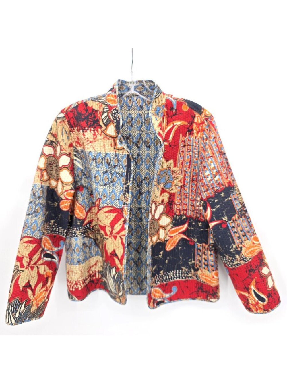 Alfred Dunner Patchwork Quilted Jacket Women 10 Multicolor Floral Open Boho Art
